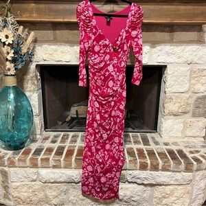 House of Harlow Pink Floral Mesh Ruched Maxi Dress Size Medium